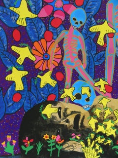 Esperanza (Hope), Eduardo Oropeza Day of the Dead, serigraph, birds, skeletons