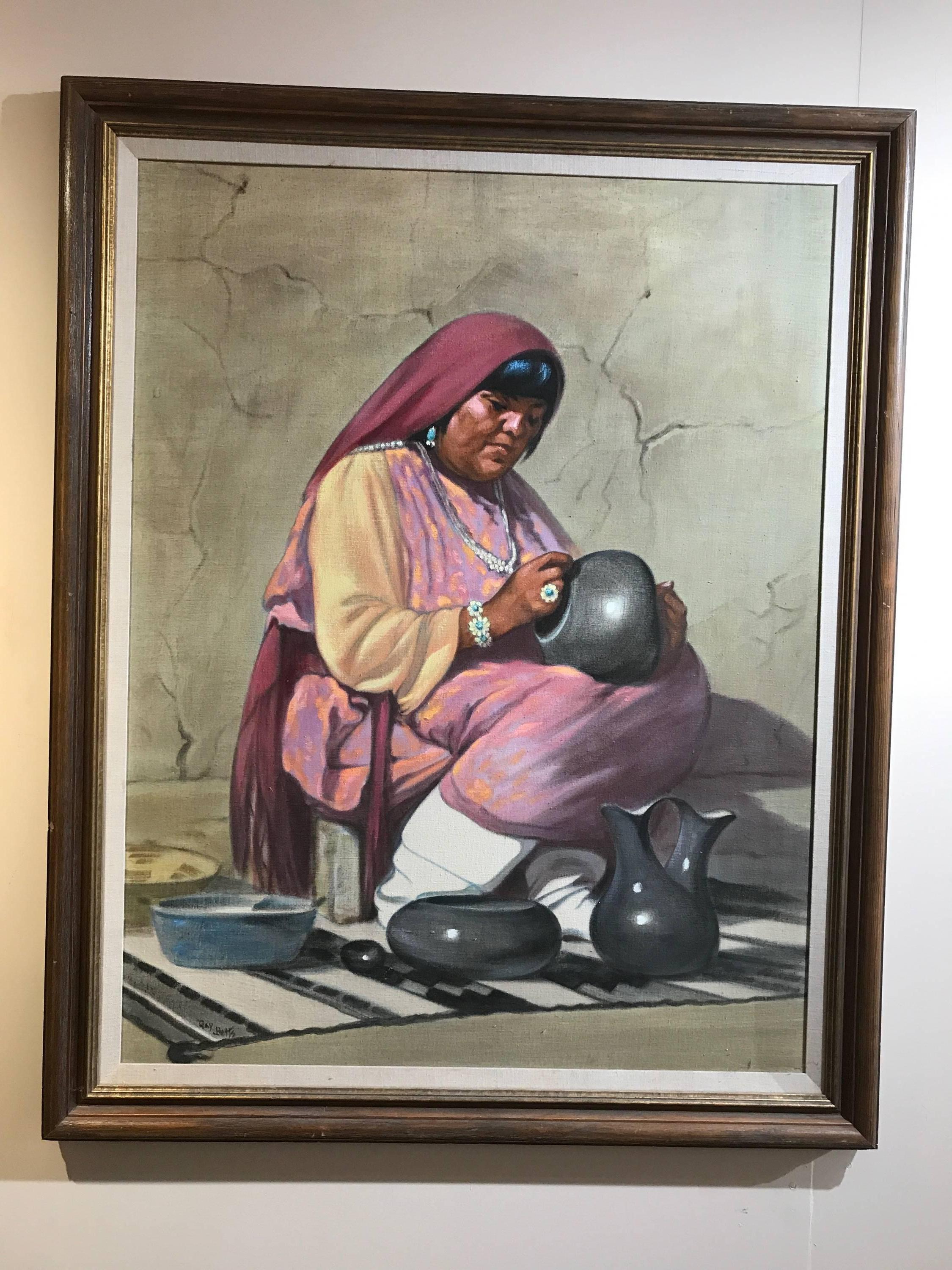 Figurative Painting Grace (Gay) Betts - poterie, huile sur toile, poterie indienne Pueblo Betts, indienne américaine