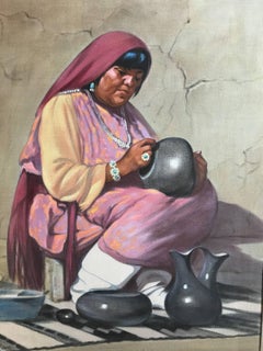 Potter, oil on canvas, Pueblo Indian Potter Gay Betts, American Indian
