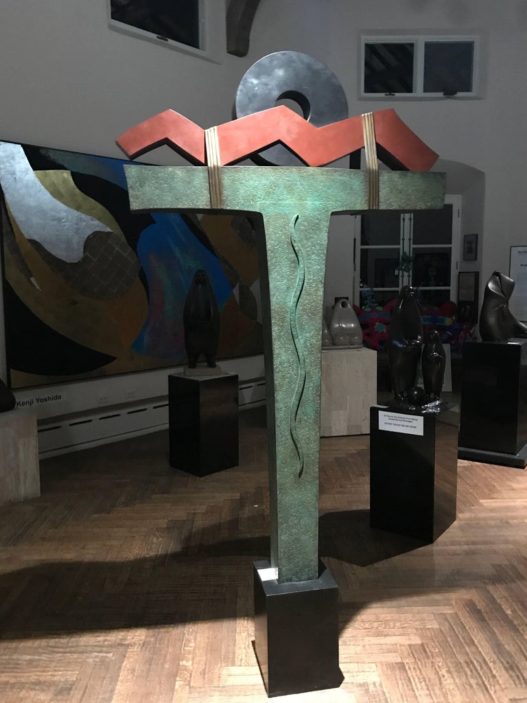 Jeffrey Maron Approaching Kether, large copper sculpture, green, red