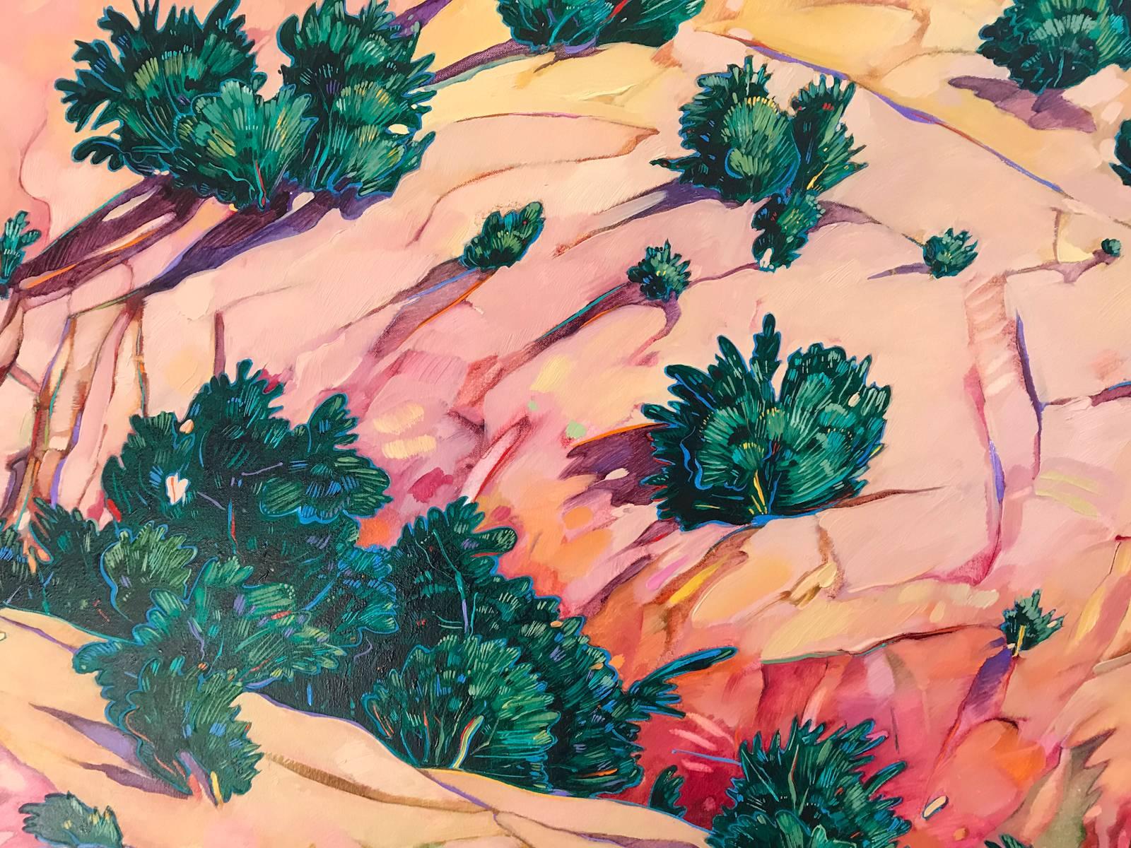 Around Santa Cruz, New Mexico landscape painting, horizontal, desert  - Painting by John Fincher
