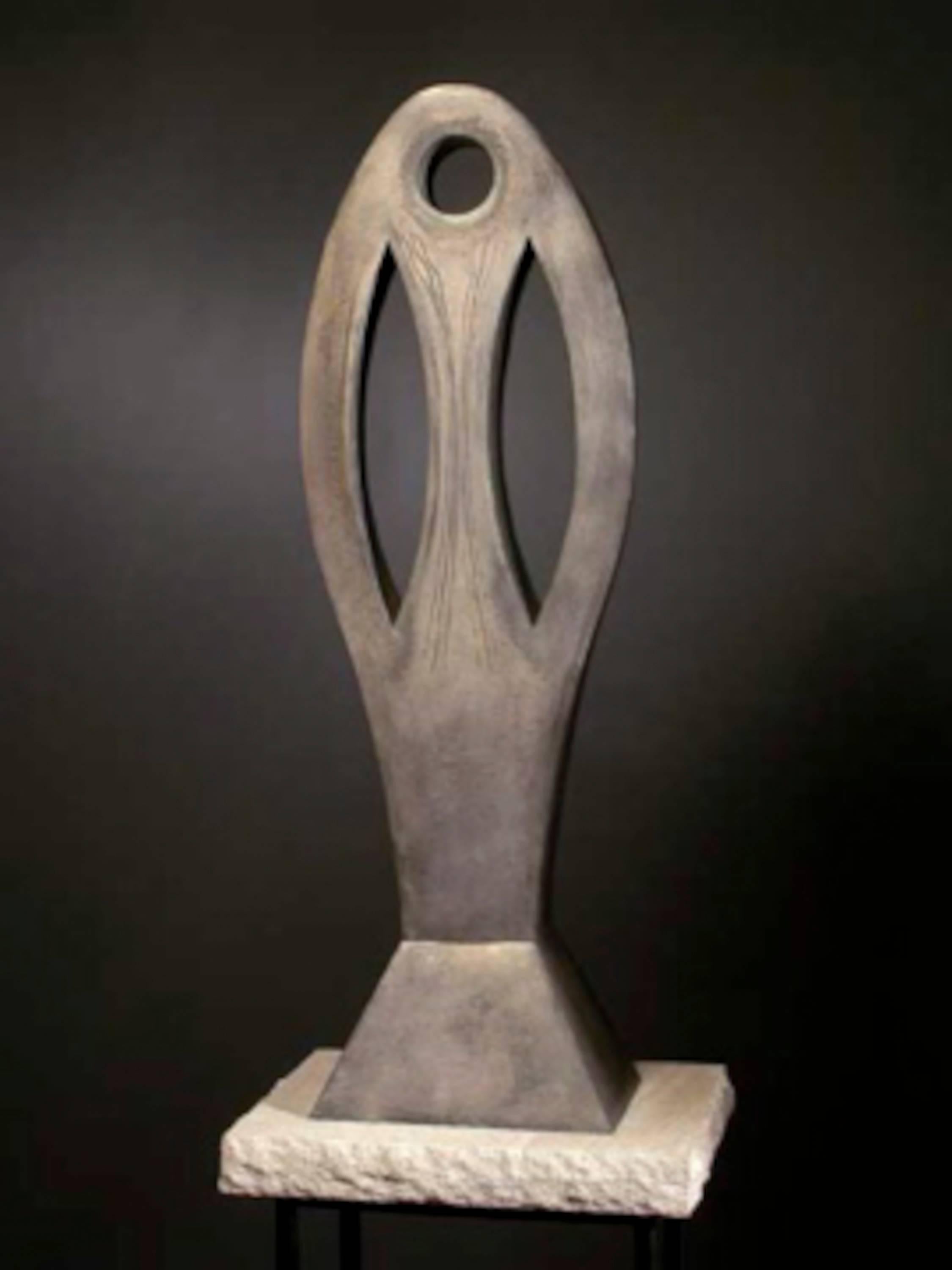 Jeffrey Maron Abstract Sculpture - Gaya, copper sculpture, silver, abstract totem, vertical, contemporary art