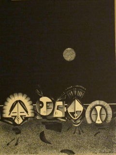 Night Chanters, lithographie Hopi Kachinas en noir et blanc en édition limitée