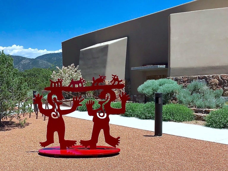 Two Minds Meeting, Melanie Yazzie large red sculpture, animals, people, Navajo For Sale 4