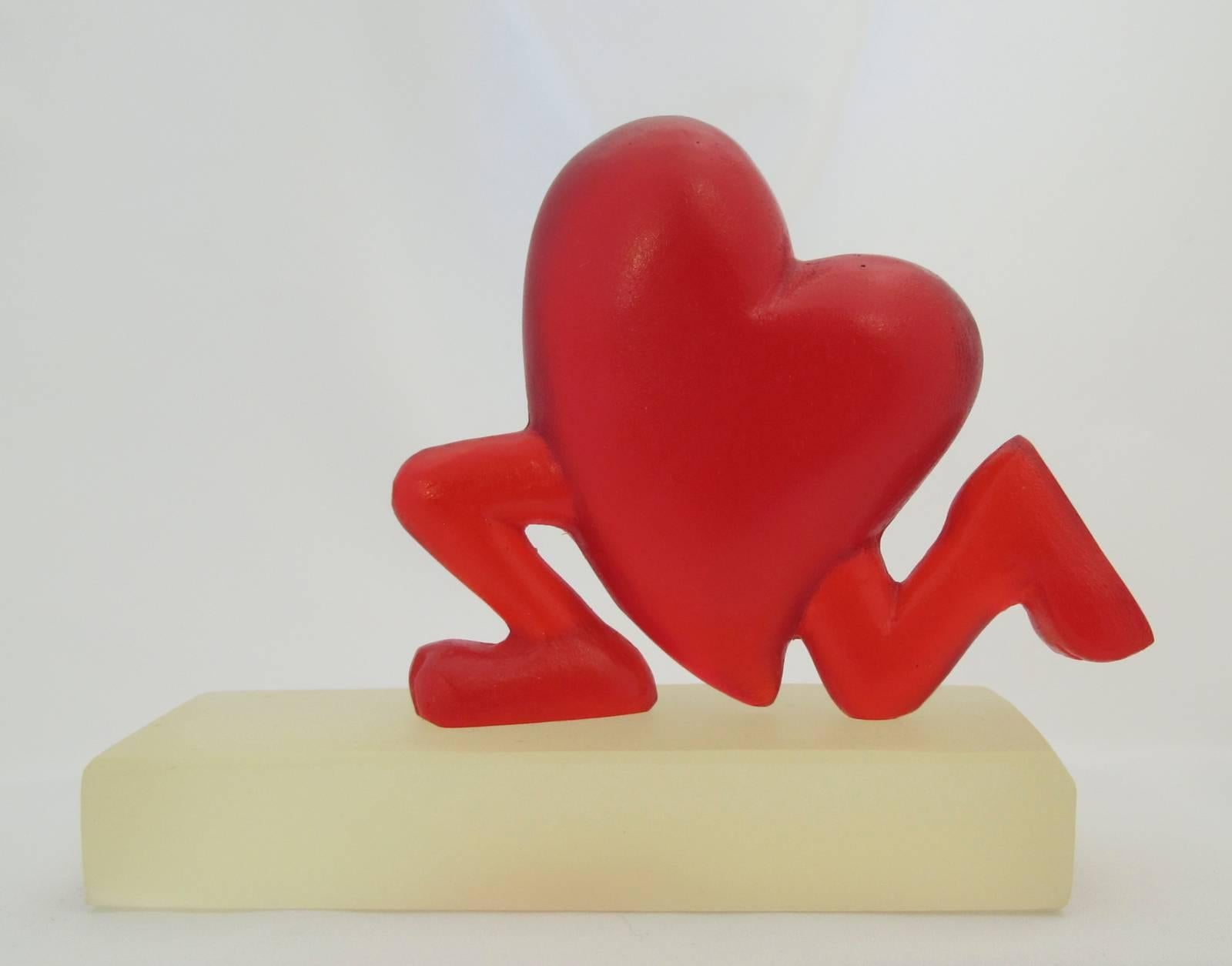 Running Heart, red, resin, sculpture, Valentine, Love, Cartoon, humor, feet - Gray Figurative Sculpture by Glenn Green