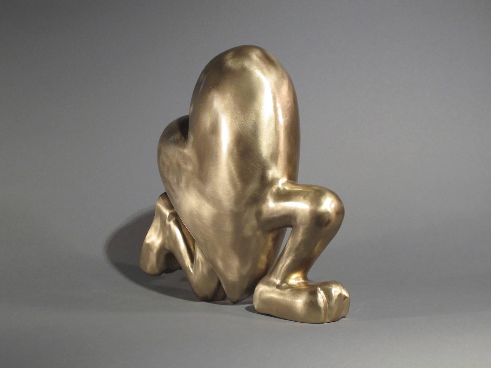 Running Heart, bronze sculpture, gold heart love valentine cartoon feet runner - Contemporary Art by Glenn A. Green