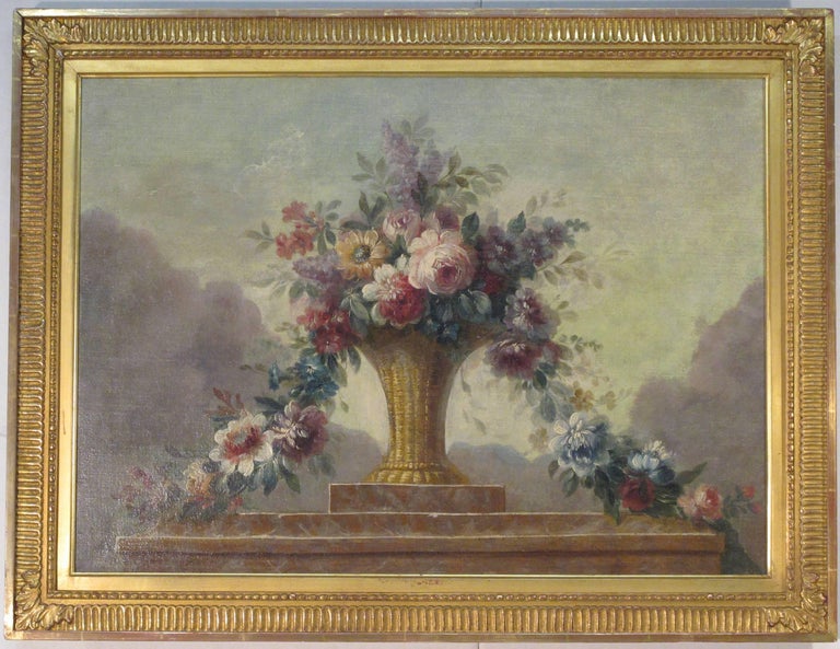 Unknown Still Life Of Flowers In Basket On Ledge Oil Painting Gold Frame French School For Sale At 1stdibs