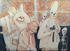 Onward Christian Soldiers, sérigraphie d'Eduardo Oropeza, squelettes, religieux