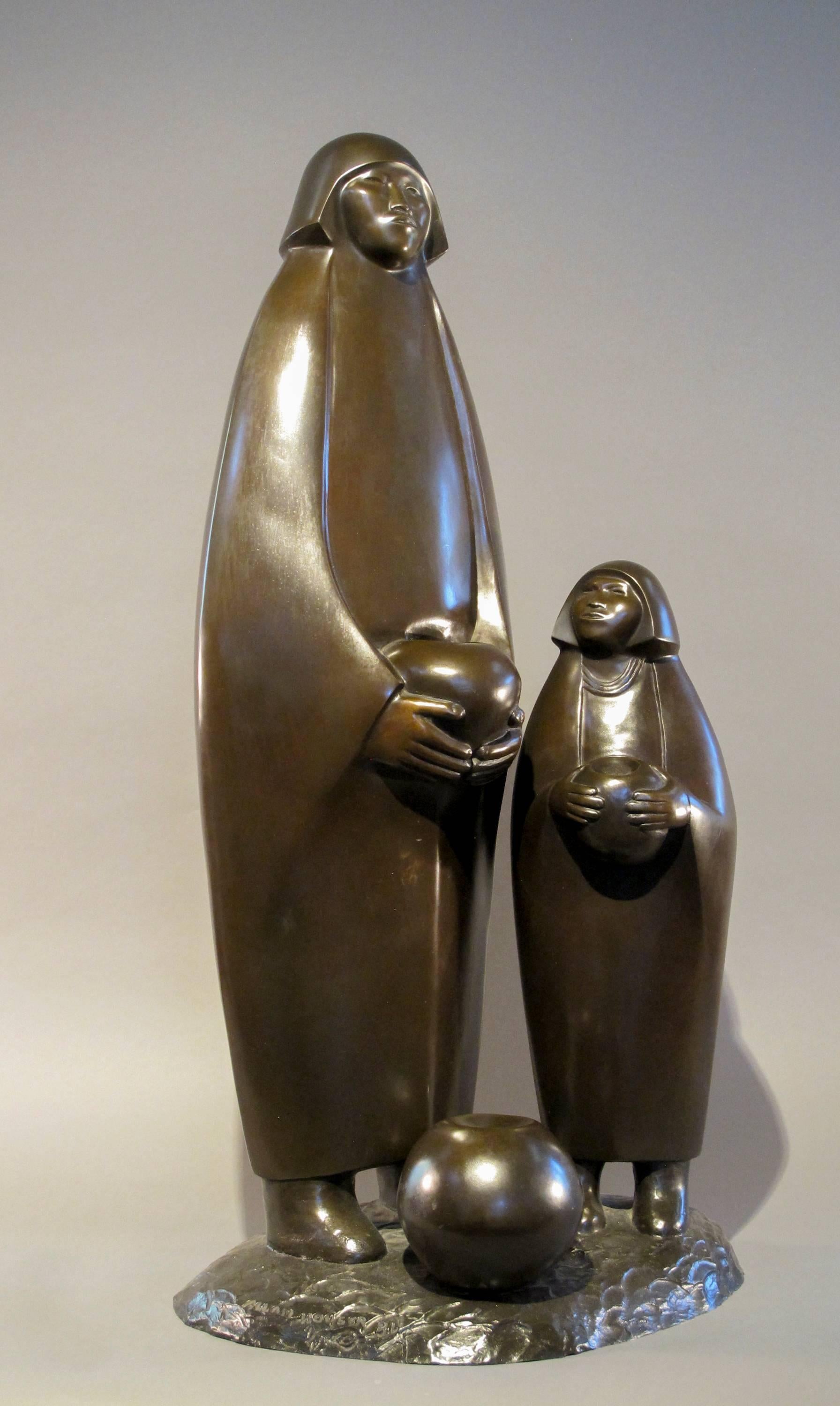 The Young Potter, bronze sculpture, Pueblo mother and child - Sculpture by Allan Houser