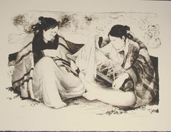 Shime, femmes Navajo avec une lithographie d'enfant