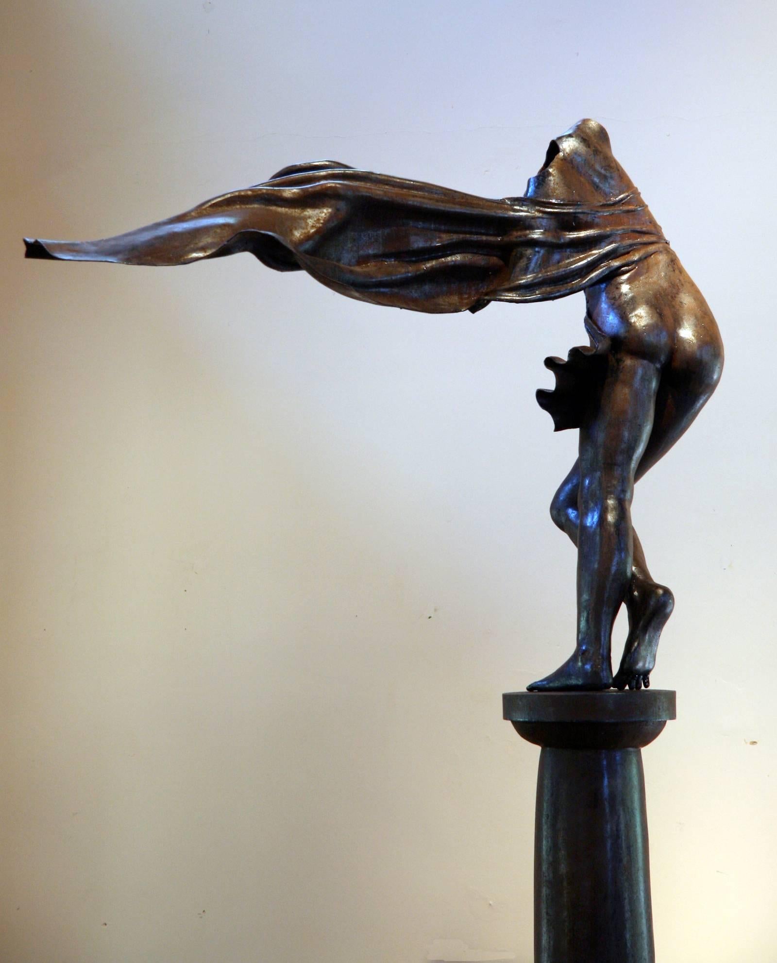 Long Gone by Rodger Jacobsen, weibliche nackte Bronzeskulptur, Steinsockel, zeitgenössisch im Angebot 5