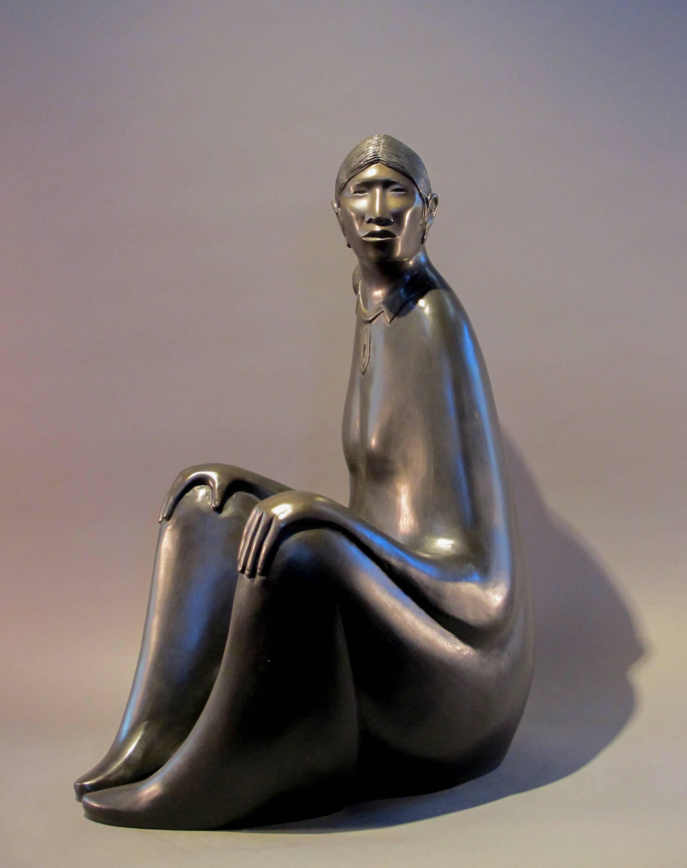 Allan Houser Figurative Sculpture - Serene Moment, bronze sculpture, Navajo mother and child