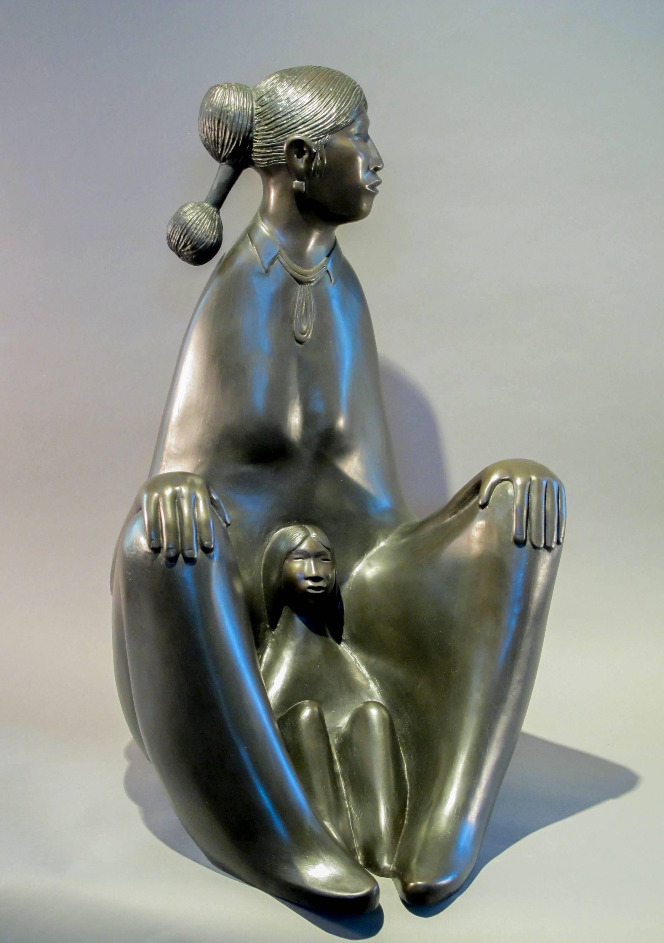 Serene Moment, bronze sculpture, Navajo mother and child - Sculpture by Allan Houser