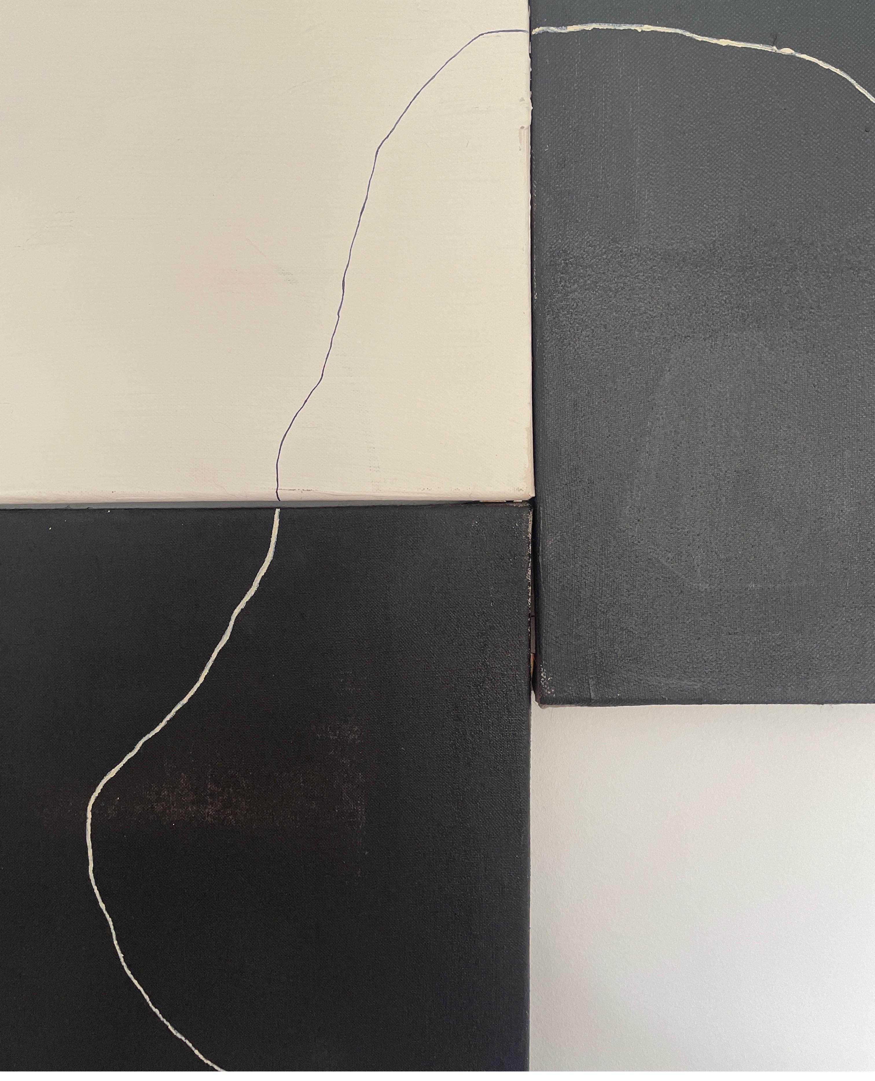 ABSTRACT. Triptych Black white painting by Spanish Artist minimal Untitled 2023 - Painting by Alicia Gimeno