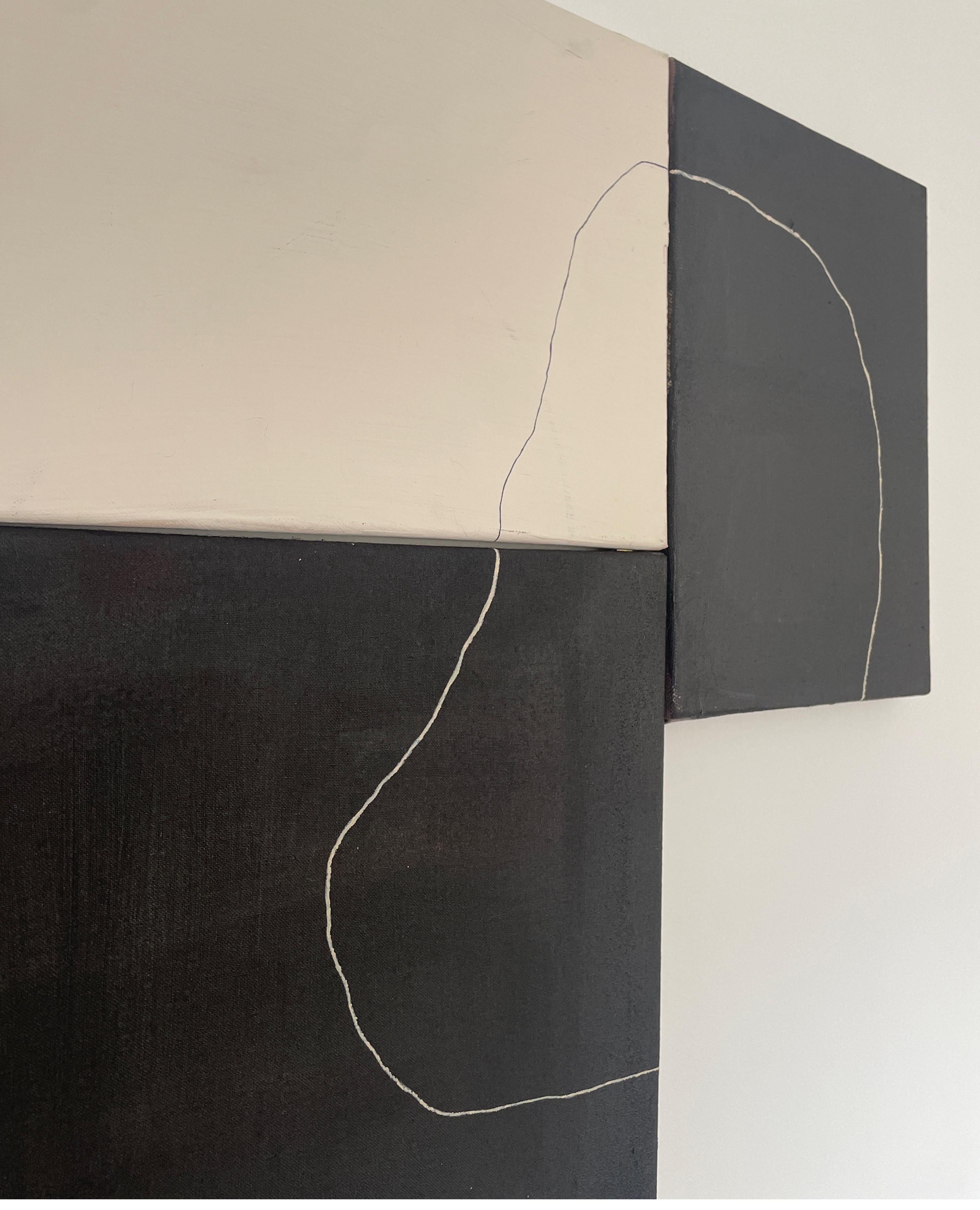 ABSTRACT. Triptych Black white painting by Spanish Artist minimal Untitled 2023 - Abstract Painting by Alicia Gimeno