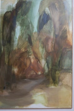 Federica Furbelli Large Abstract Landscape Painting Green Ochre Earth Tones