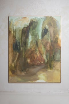 Federica Furbelli Large Abstract Landscape Painting Green Ochre Earth Tones