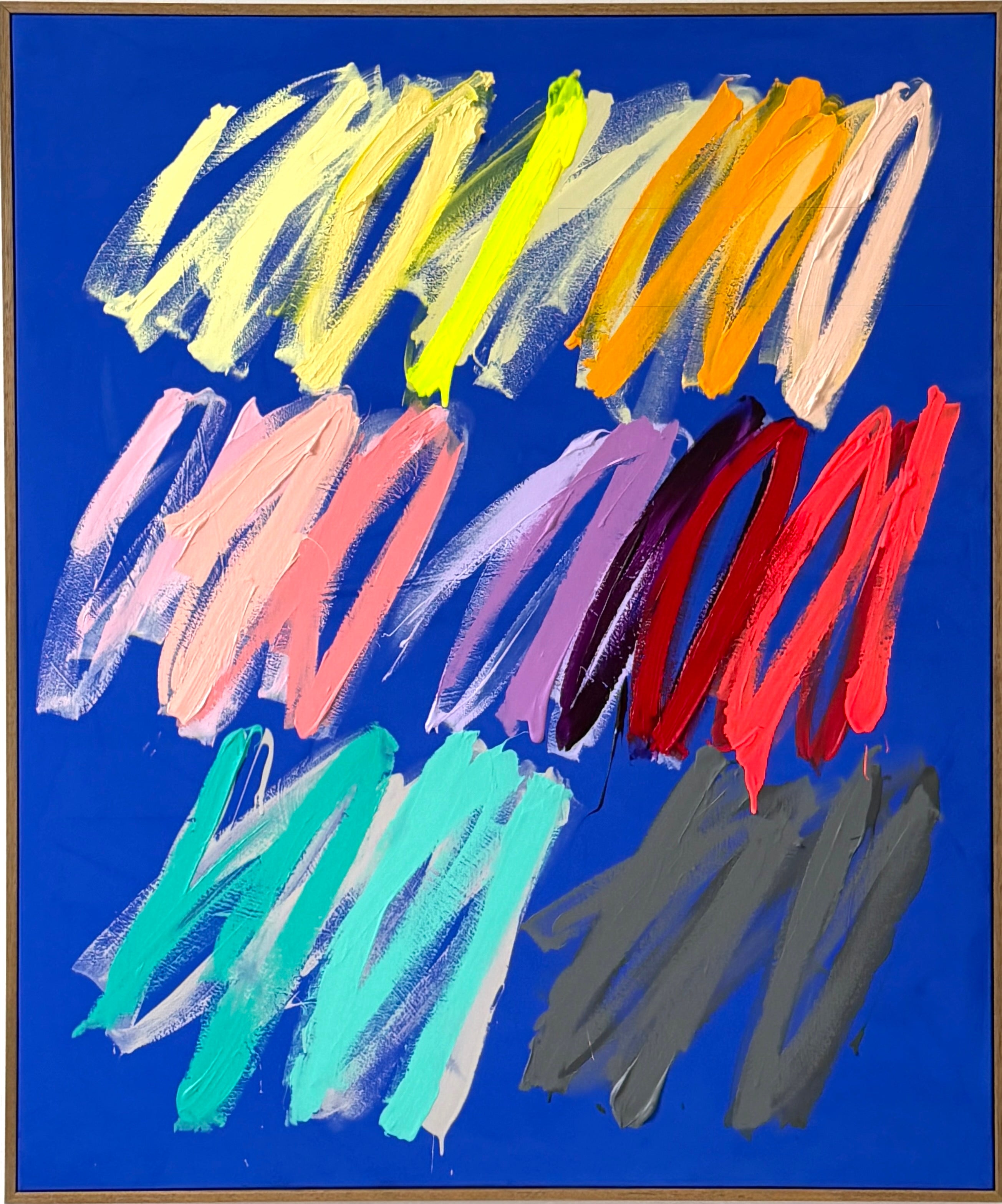 Christina Gschwantner, Pittura astratta contemporanea dai colori vivaci su sfondo blu