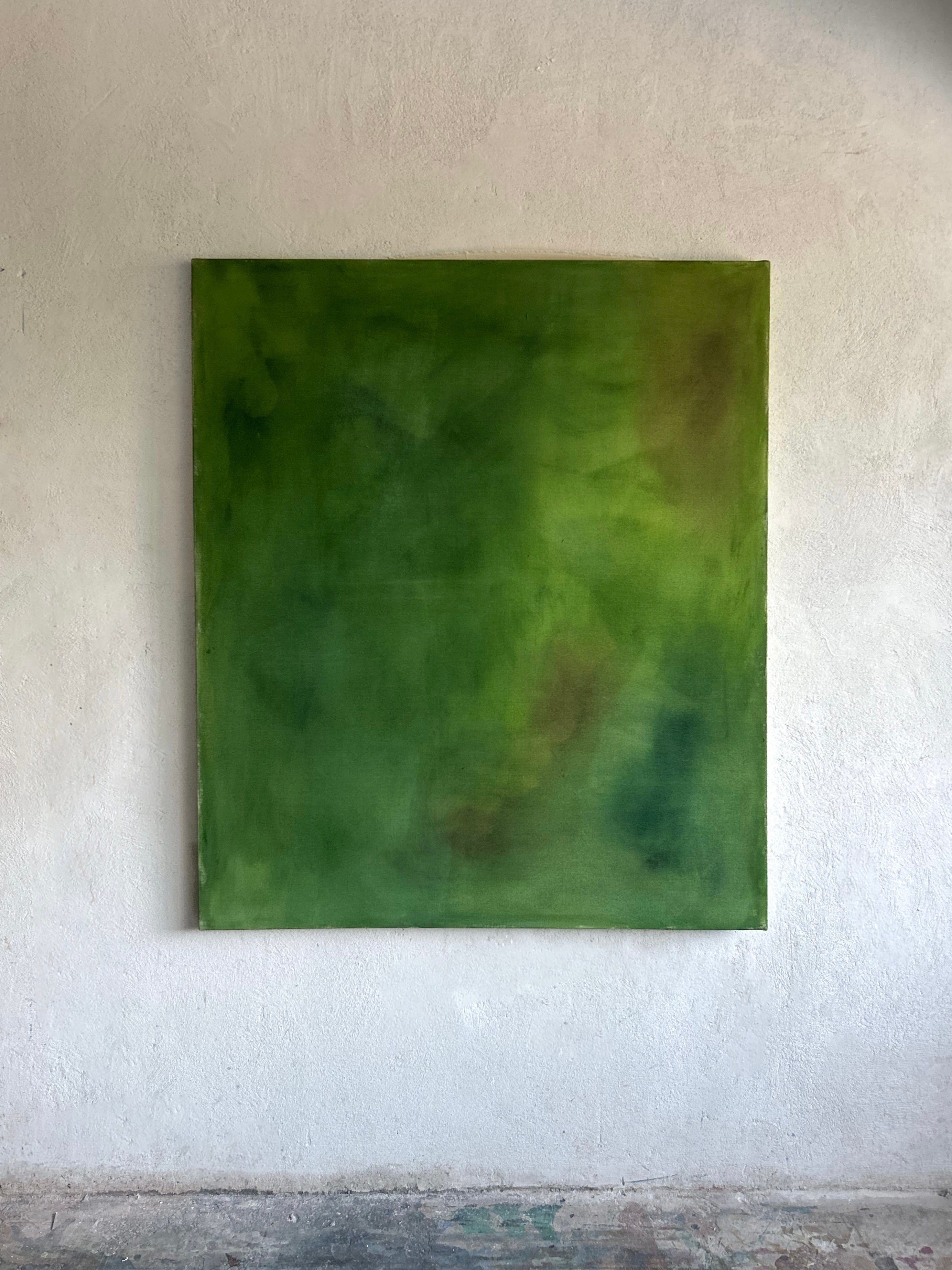 Teté Alurralde: Pintura abstracta contemporánea en tonos verdes y motivos naturales