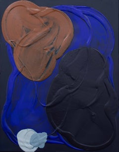 Peinture abstraite contemporaine en impasto, dans des tons de bleu, marron et noir, par De Aurora