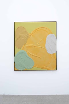Large Contemporary Abstract Impasto Painting in Yellow, Green White by De Aurora