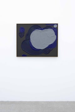 Grande quadro astratto contemporaneo a impasto, blu intenso e grigio-nero, di De Aurora