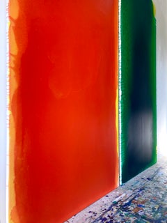 Gabriele Meunie Contemporary Abstract Diptych in Green and Orange Large Painting