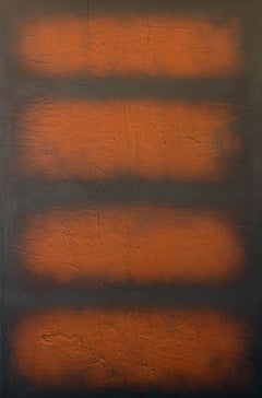 Denis Ymeri – Large Contemporary Abstract Painting in Burnt Orange and Charcoal
