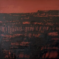 Denis Ymeri – Gran cuadro abstracto contemporáneo con textura, en rojo óxido y negro