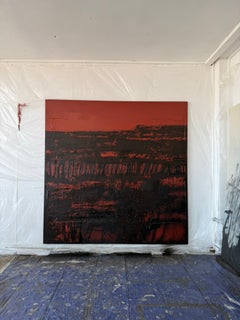 Denis Ymeri – Large Contemporary Abstract Textured Painting Rust Red and Black