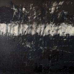 Denis Ymeri – Large Contemporary Abstract Textured Painting in Black and White