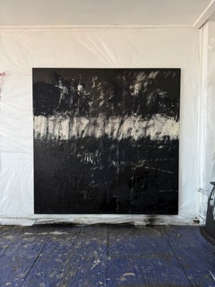 Denis Ymeri – Large Contemporary Abstract Textured Painting in Black and White