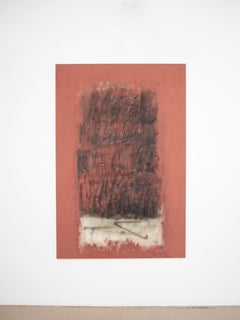 Denis Ymeri – Contemporary Abstract Textured Painting in Terracotta, Black White