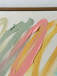 Contemporary Gestural Abstract Painting in Green, Blue and Pastel Tones