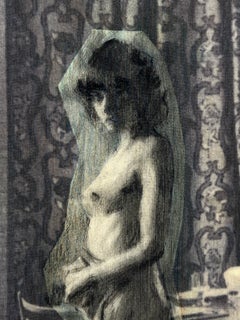Alba Fabre – Zeitgenössische figurative Innenraummalerei, weiblicher Akt in Schwarz-Weiß