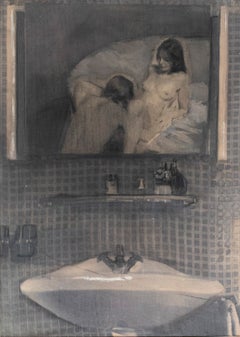 Pittura figurativa contemporanea per interni di bagno in tonalità neutre, Alba Fabre
