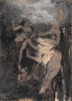 Pittura figurativa contemporanea di un gruppo di nudi in tonalità neutre, Alba Fabre