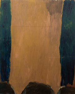 Emma Labattaglia: grande quadro astratto contemporaneo nei toni dell’ocra, del marrone e del verde intenso
