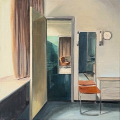 Dipinto d'interni contemporaneo di Bea Sarrias, “La sedia arancione”, 2026