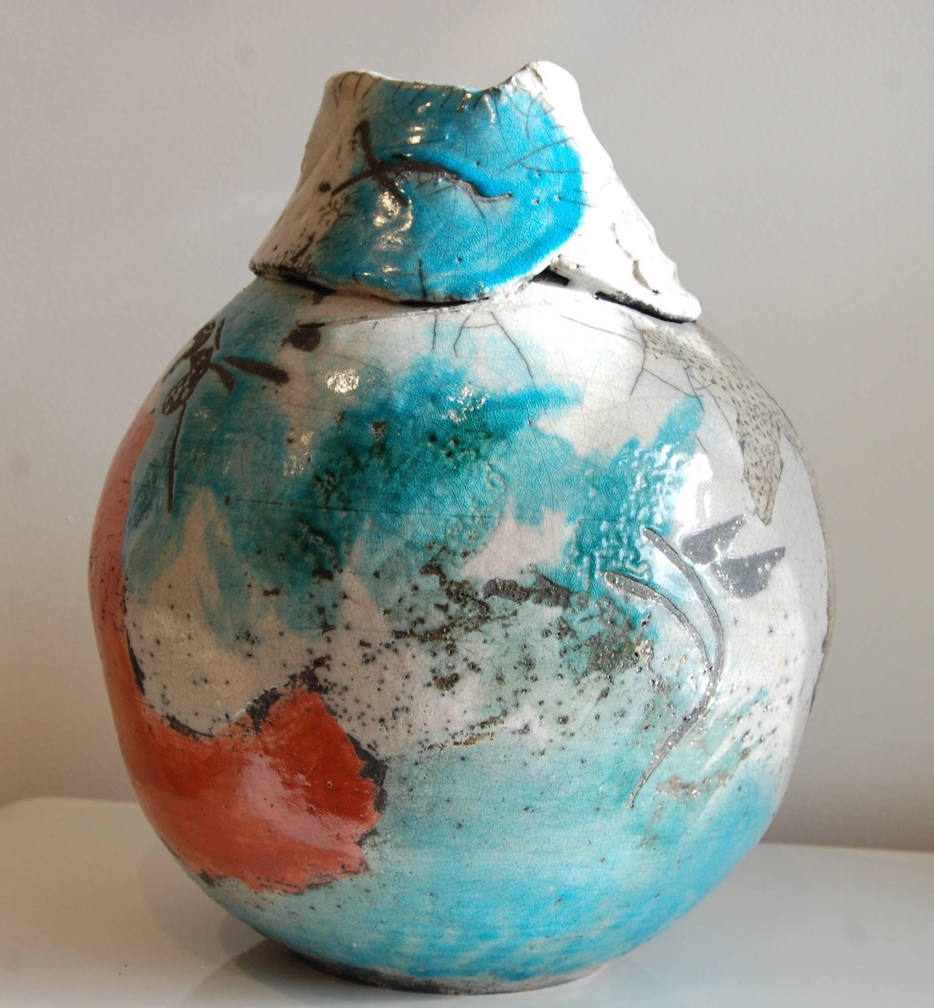 Jose Antonio Sarmiento Abstract Sculpture - Raku Ceramic Vase