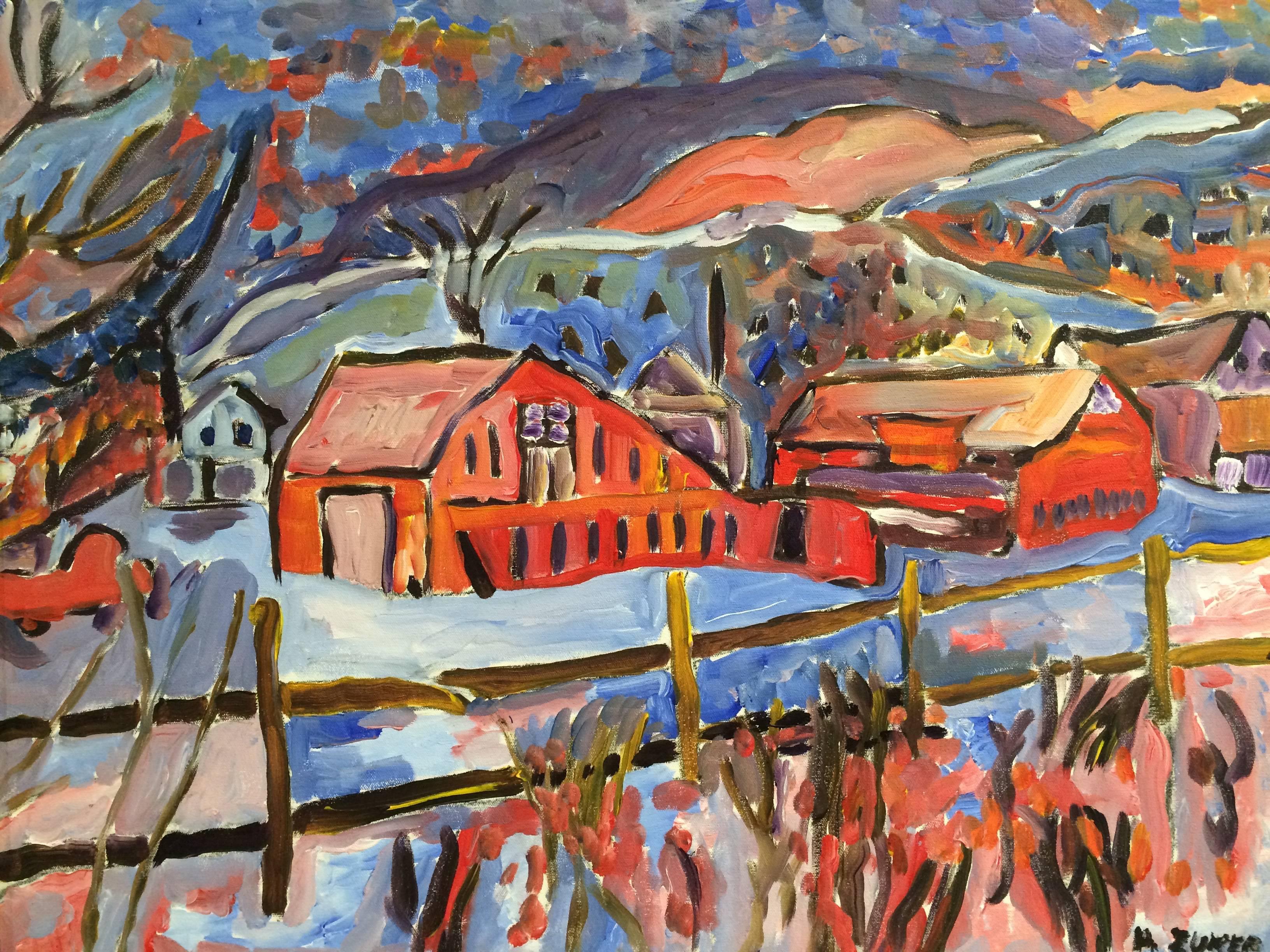 Herman Zucker Landscape Painting - "Red Barn"