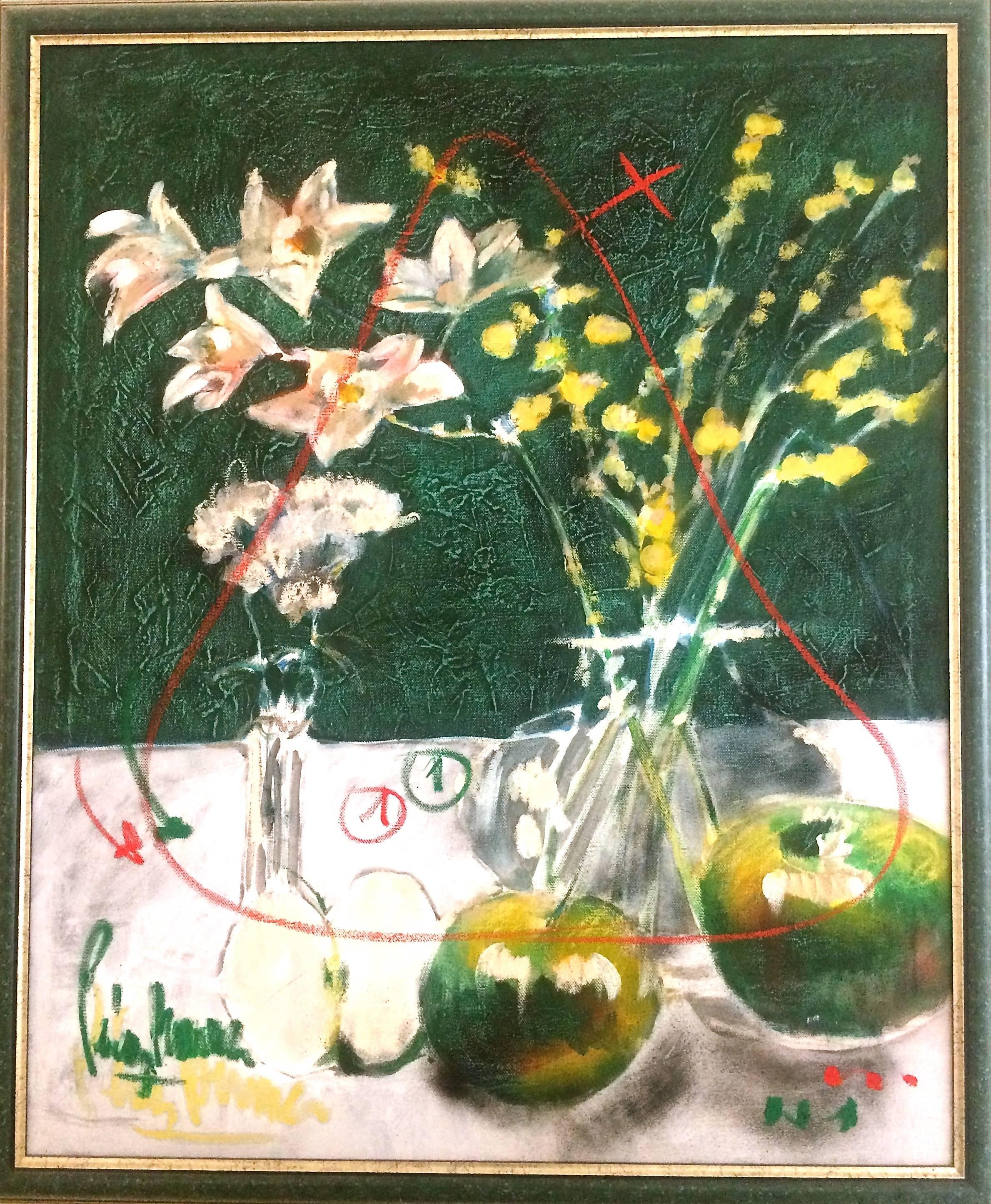 Alejandro Perez Becerra Still-Life Painting - Still Life with Apples and Flowers