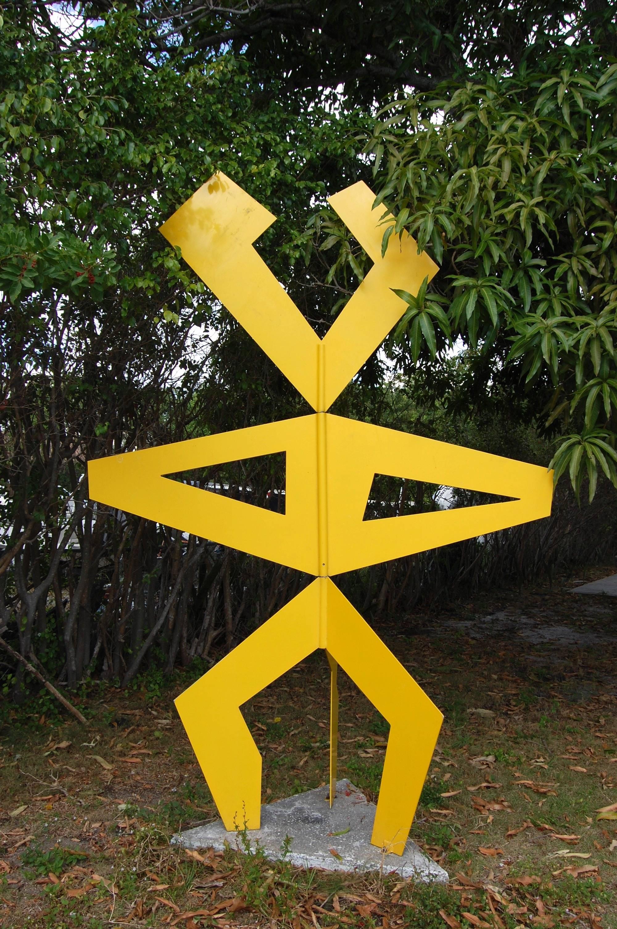 Joseph Meerbott Figurative Sculpture -  Large Yellow Garden Sculpture Geo-Man 