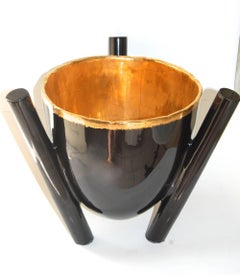  Large Black And Gold Footed Bowl
