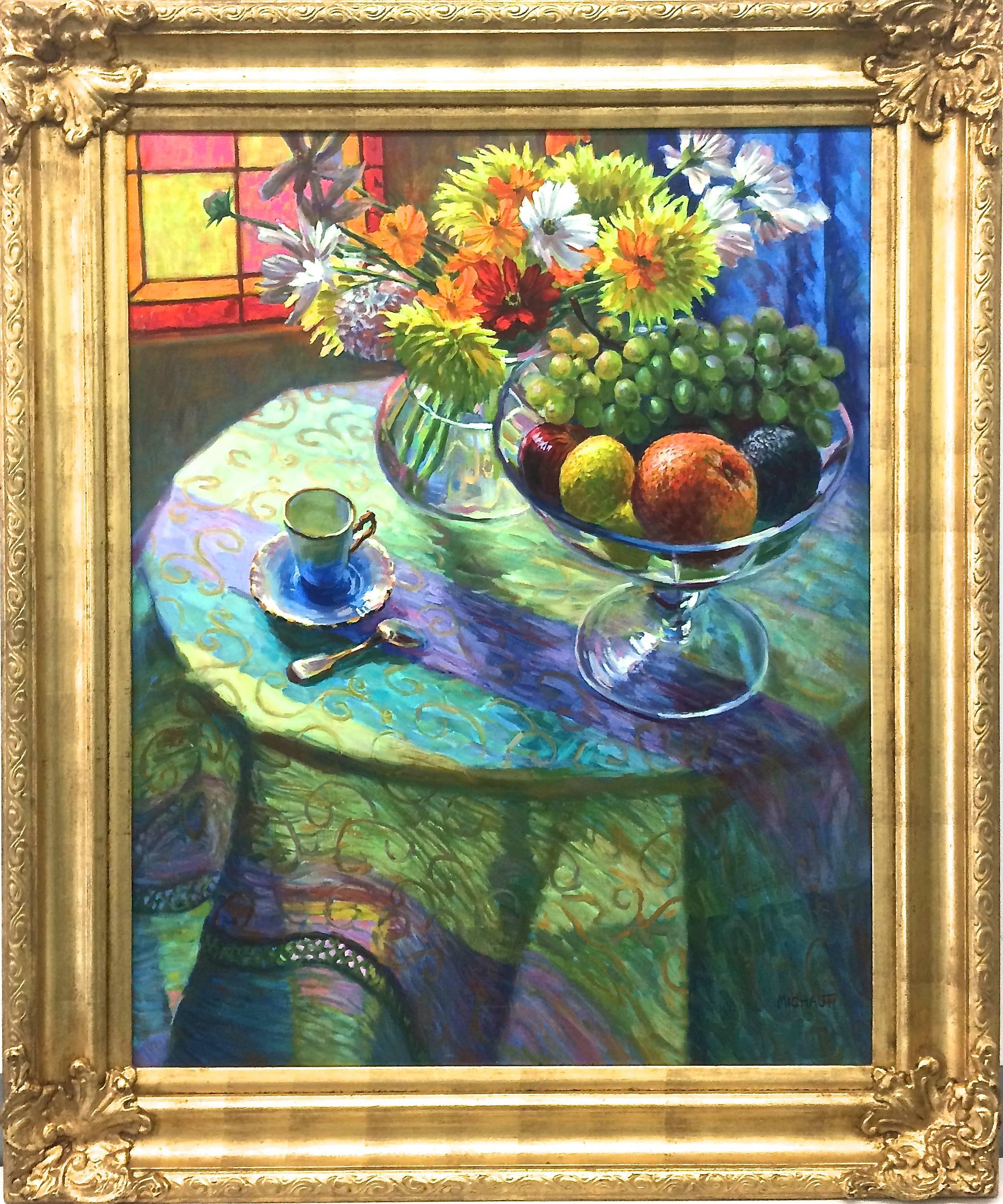 Impressionistic Still Life With Fruit And Flowers