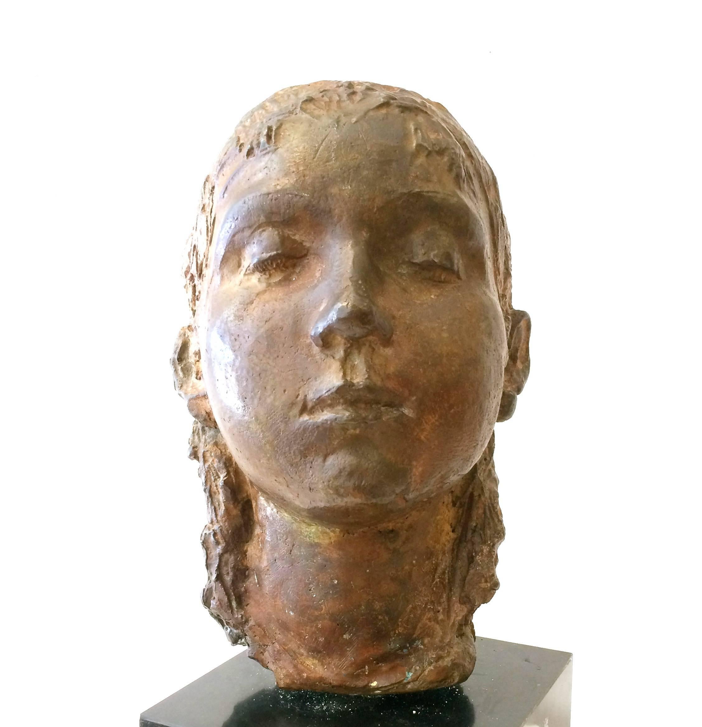 Young Girl Bronze Sculpture - Gold Figurative Sculpture by Dorotea Shwarcz Greenboum