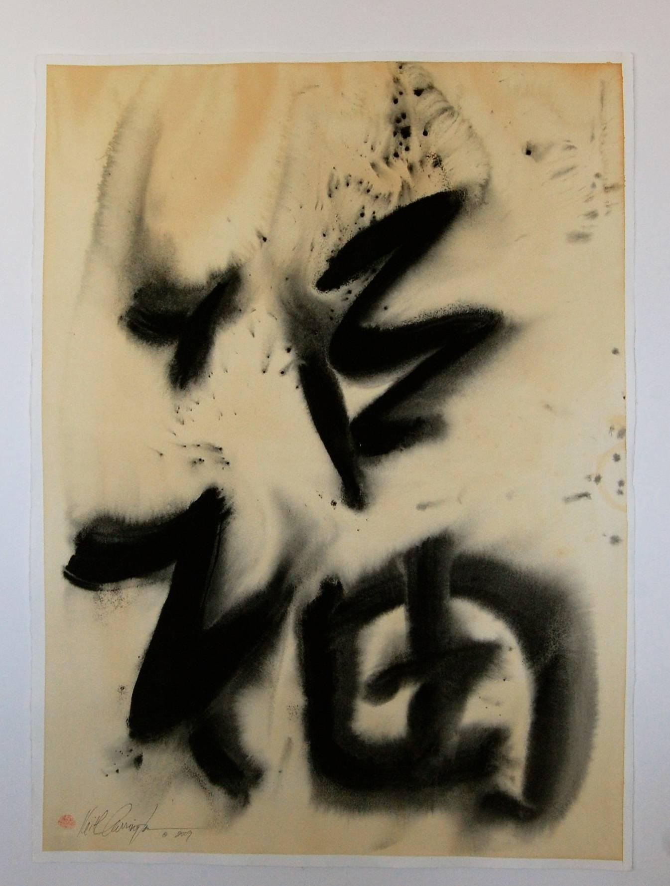 Keith Carrington Abstract Painting - Fortune Black Calligraphy on Papar