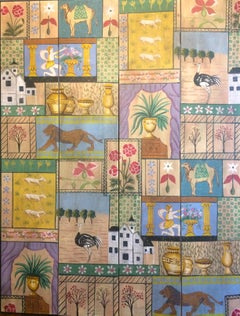 Country Style Four Panel Screen With Figures