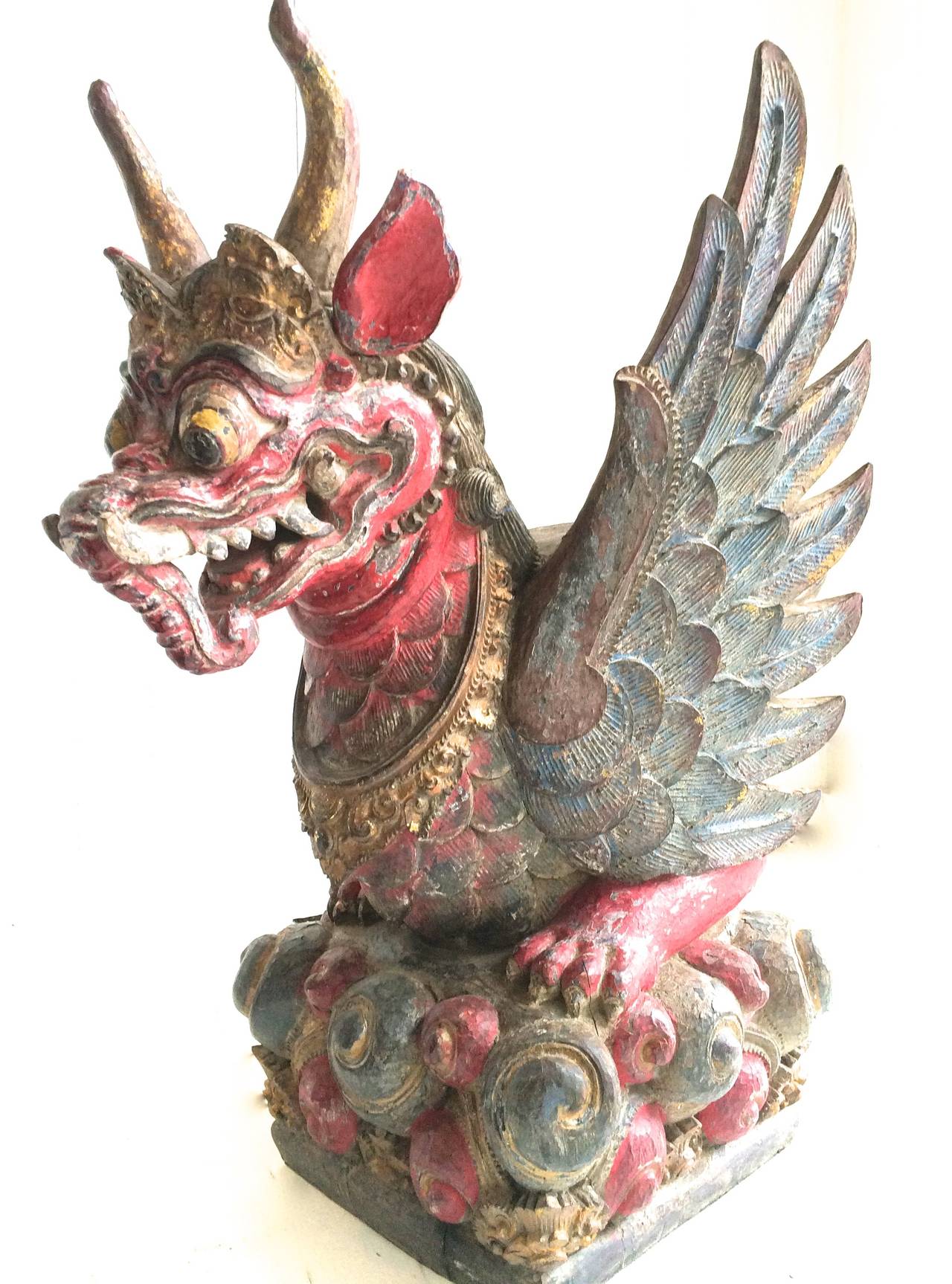 Unknown Figurative Sculpture - Winged Dragon Temple Offering Statue Bali