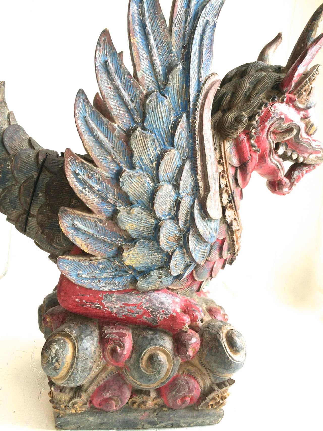 Winged Dragon Temple Offering Statue Bali - Brown Figurative Sculpture by Unknown